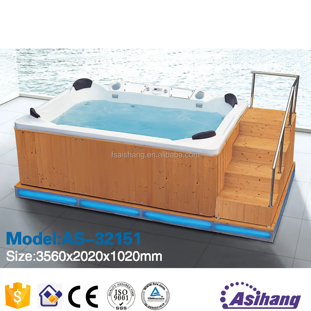 acrylic red color outdoor bathtub with color chang bath mat