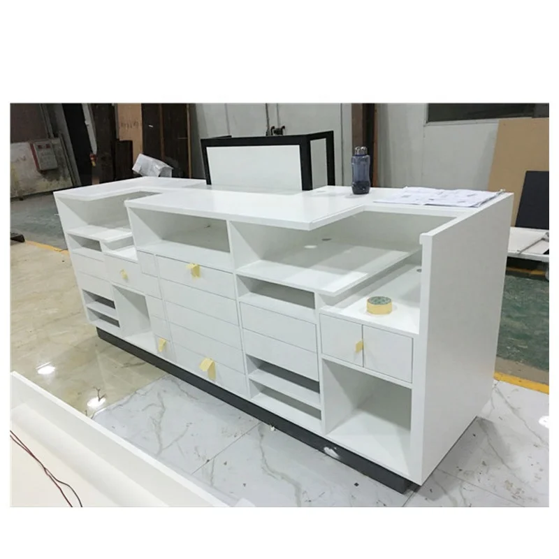 Hot Sale Supermarket Stores Wooden Style Counter Display Cases Reception Desk