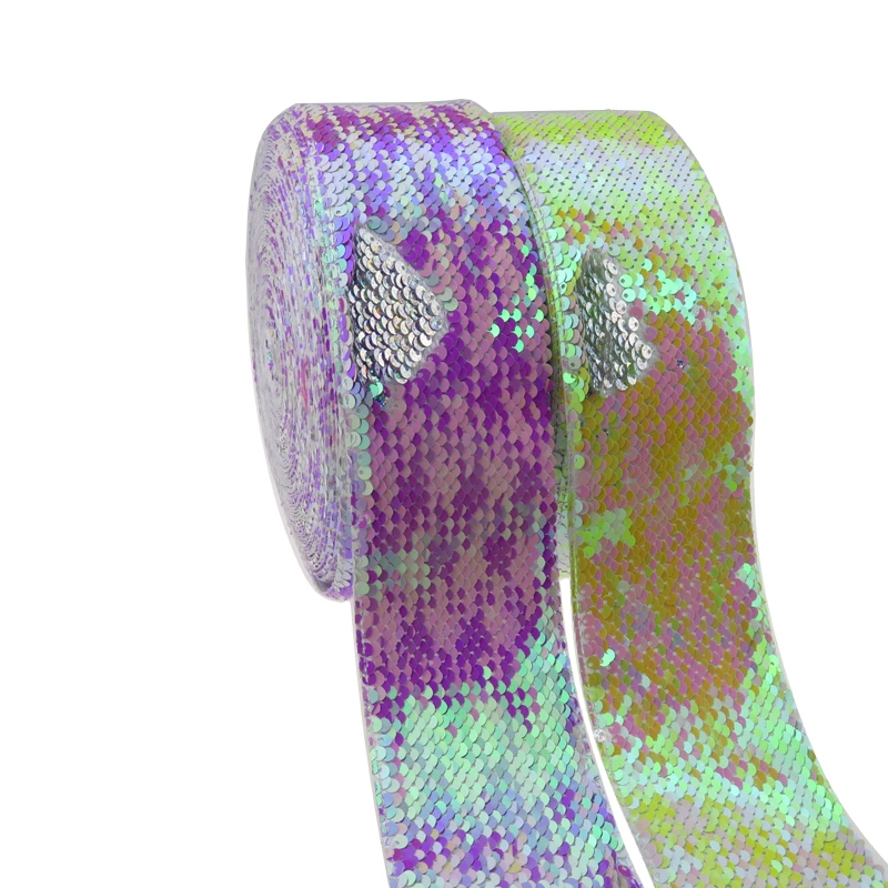 3'75mm Double Color Shiny Blingbling  Reversible Sequin Fabric Ribbon for Dress Bows Decoration Accept Customized Order
