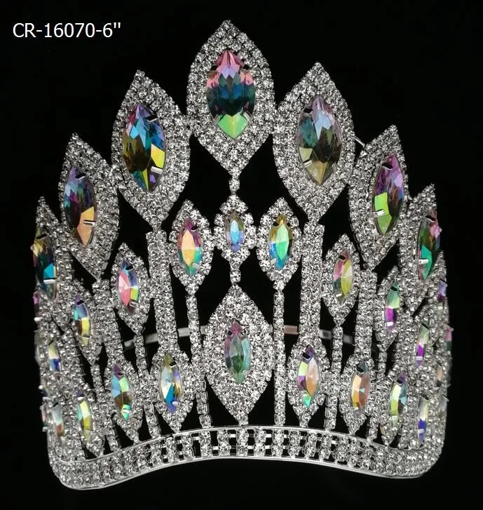 4 Inch AB Stone Tiara Curve Bottom Half Round Adjustable Band Pageant Crown For Queen