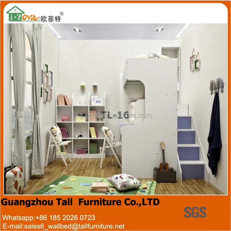 Horizontal folding bunk beds to make Murphy bed arrangements for children