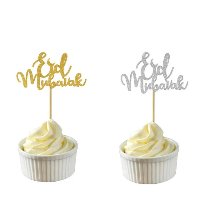 Happy Ramadan Eid Mubarak Paper Cupcake Topper For Party Decorations