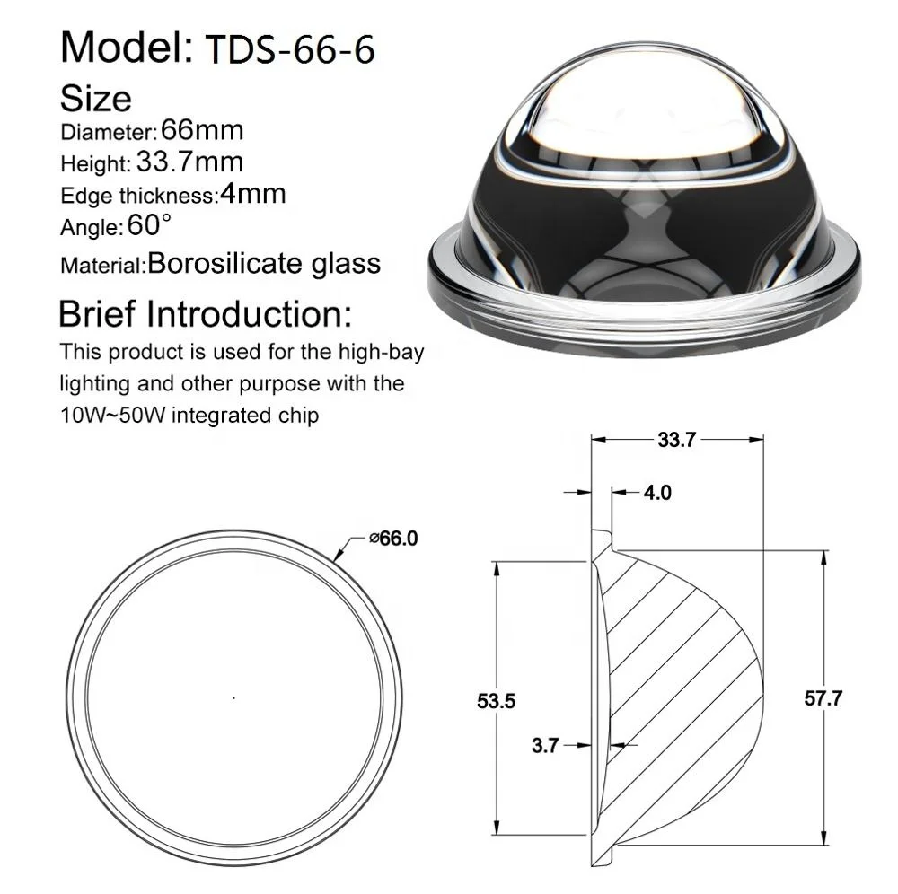 60 Degree 30W 50W 100W Glass Cob Led Lens with Holder