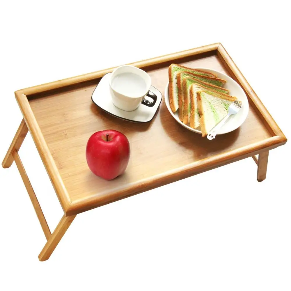 
Natural Bamboo Bed Tray Table with Folding Legs Serving Breakfast in Bed Laptop Computer Tray 