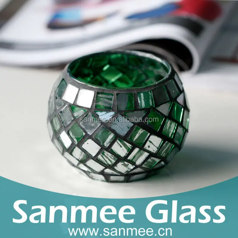 
Round Glass Mosaic Candle Holder For Home Decoration And Wedding 