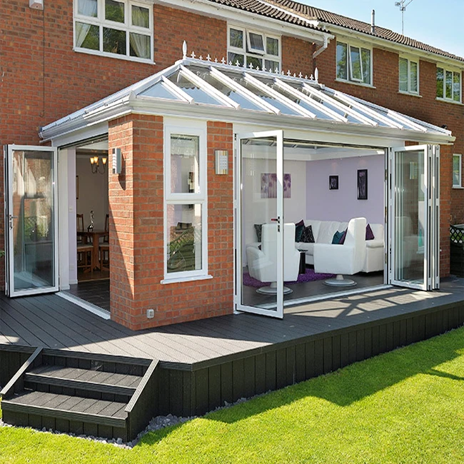 Prefabricated Laminated Low-e Conservatory Victorian Sunbathe Sunroom Glass Aluminum Frame Winter Garden retractable sunroom