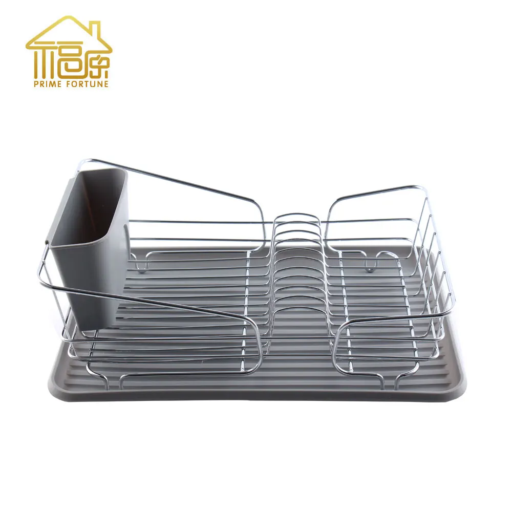 Dish Drying Rack with Large Storage Cutlery Metal Holder,Removable Drainer tray & Chopsticks knife fork Holder for Kitchen