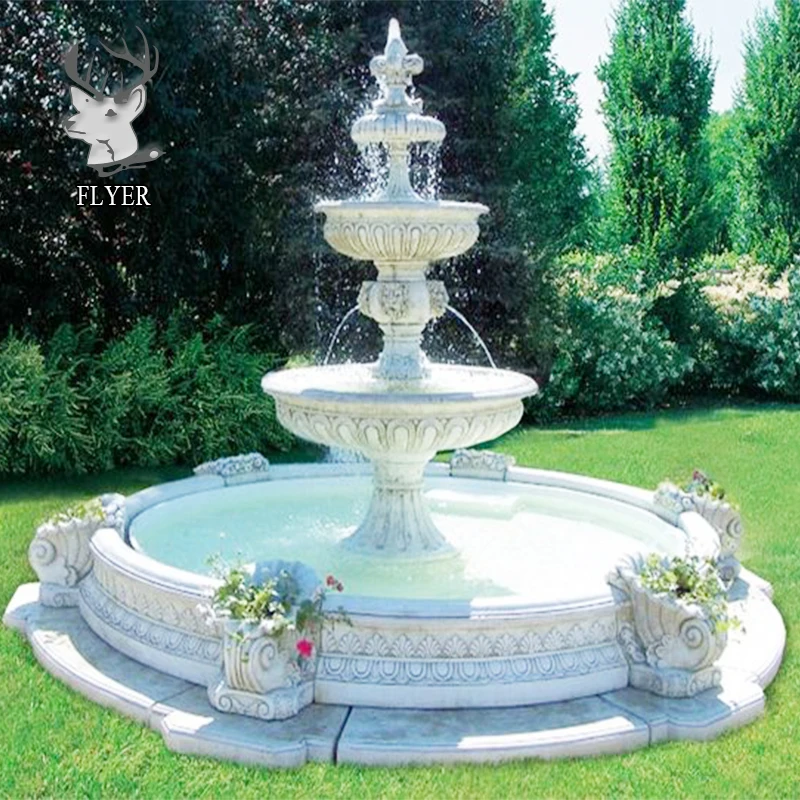 Nature white stone tiered 3 water fountain for garden decor