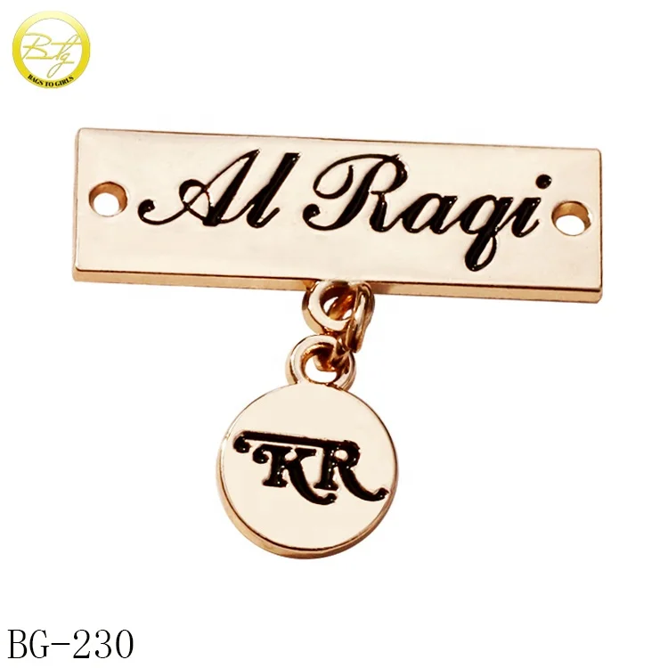 Custom label logos design metal letter tag shawl clothing name hang tag for Malaysia