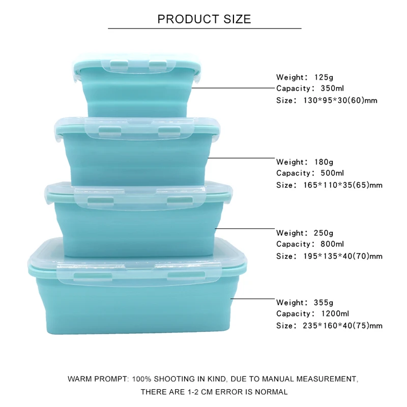 Set Of 4 China Supplier Wholesale Bpa Free Silicone Safe Camping Foldable Storage Lunch Box