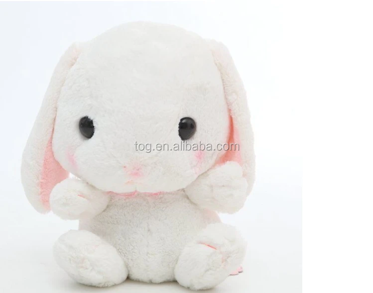 OEM Embroidery Logo Cute Plush Sitting White Fat Rabbit 100% Polyester Bunny Animal Toy