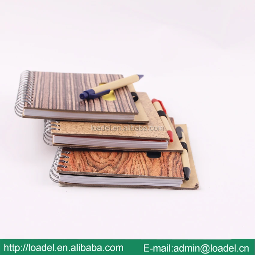 Printing wooden pattern cover eco friendly notebook with pen