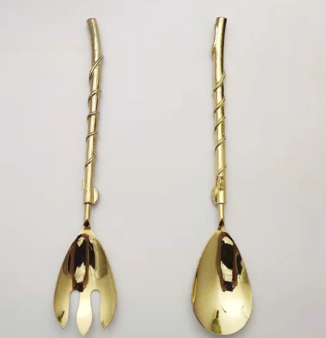 Metal branch with leaves salad tools set