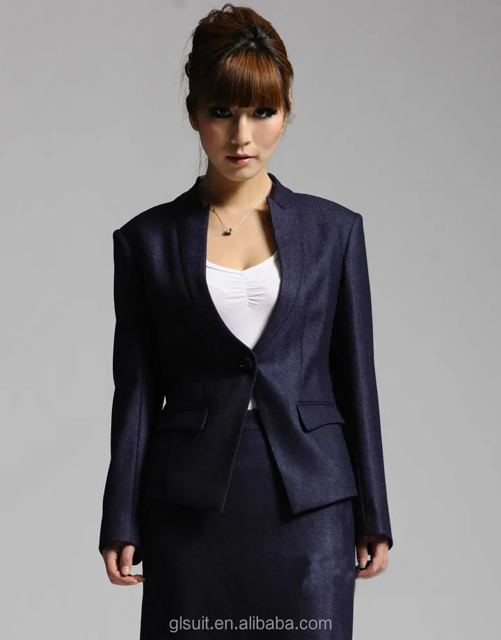 Peaked lapel T/R dark purple ladies office wear