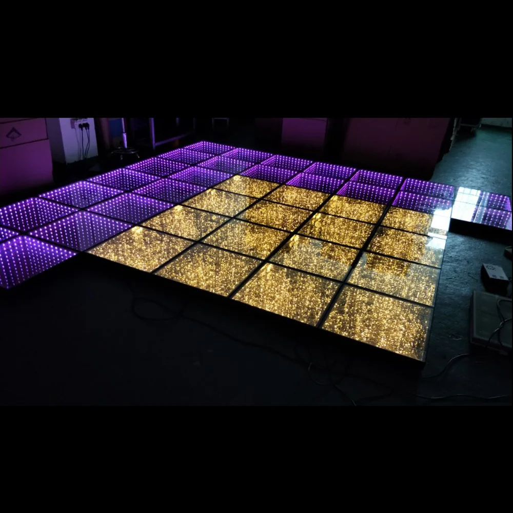 
China manufactured portable DMX infinity glass led dance floor light up golden led sparkle dance floor 