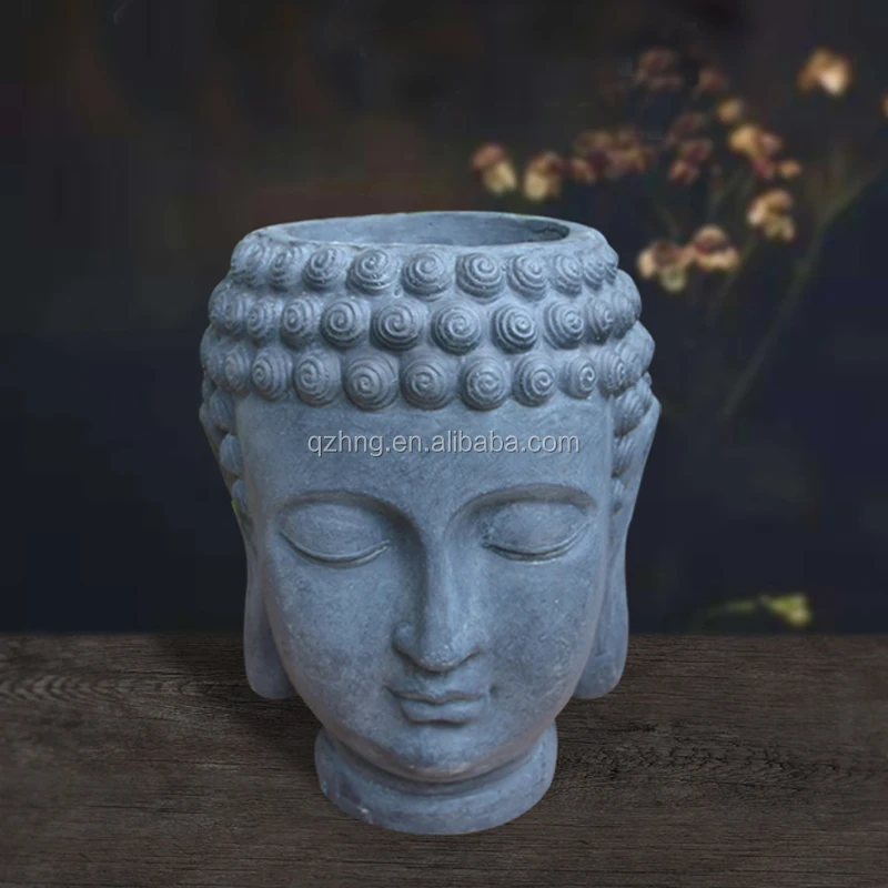 Buddha Head Shape Vase Planter Fiber Cement Flower Pot