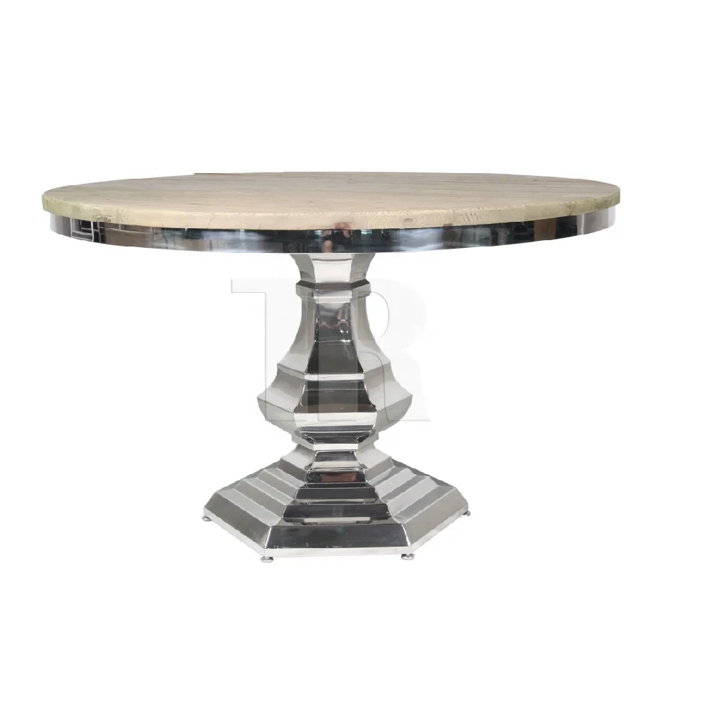 stainless steel pedestal Leg Top Sealed solid elm round dining table