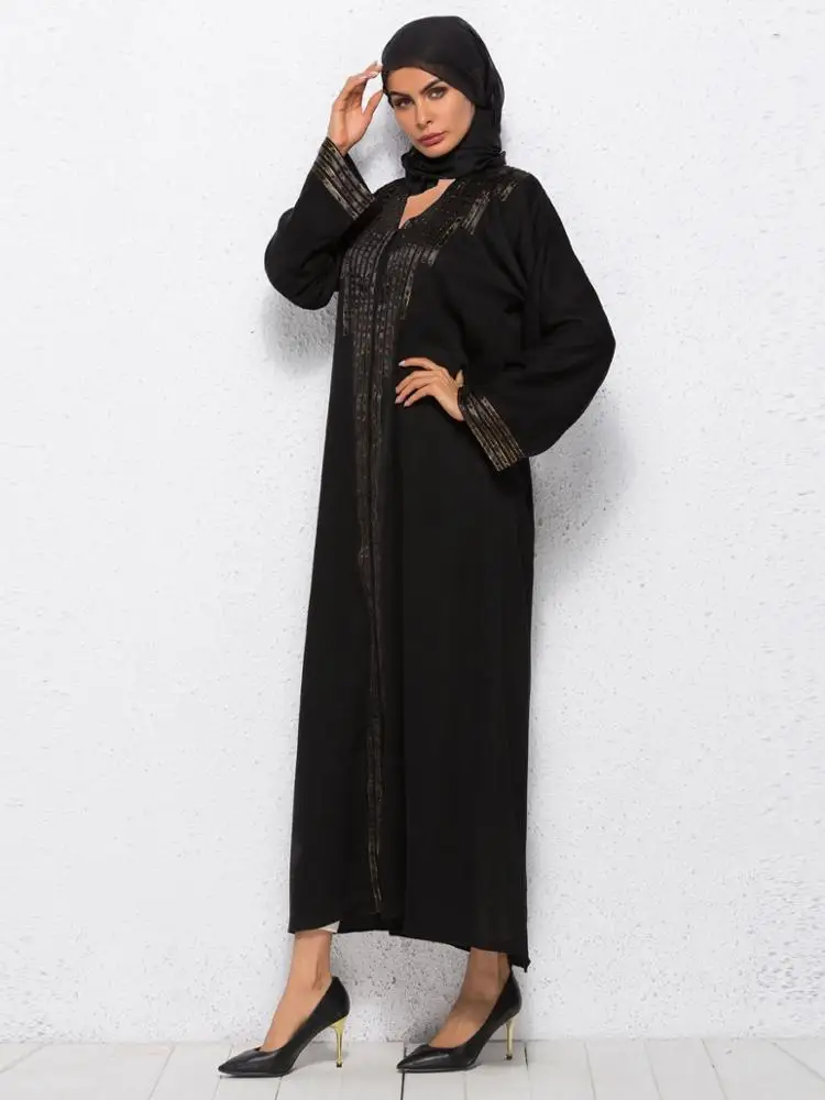 A3438 Jalabiya for ladies abaya models dubai Kaftan Black open muslim cardigan Kimono