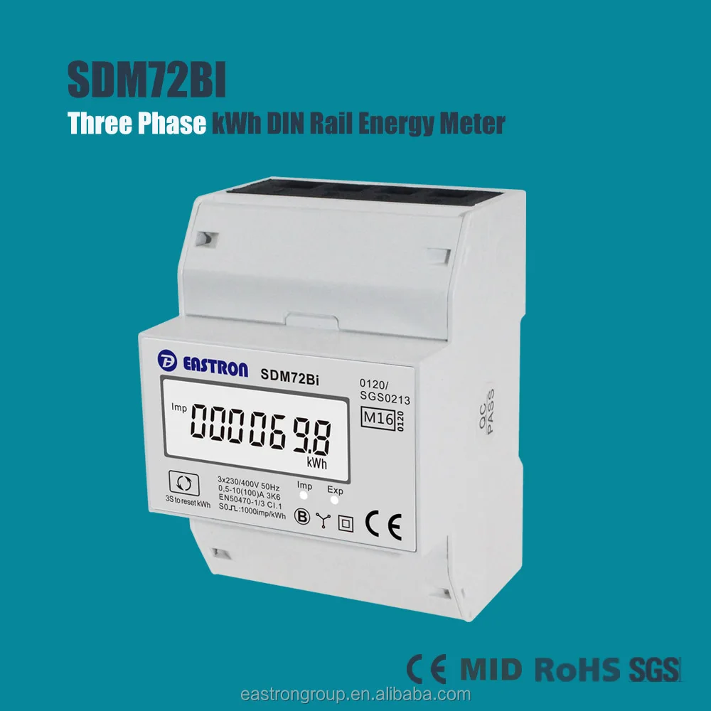 EASTRON SDM72Bi 3 Phase kWh Meter, DIN Rail Energy Meter, Resettable Digital Electric kWh Meter, MID Approved