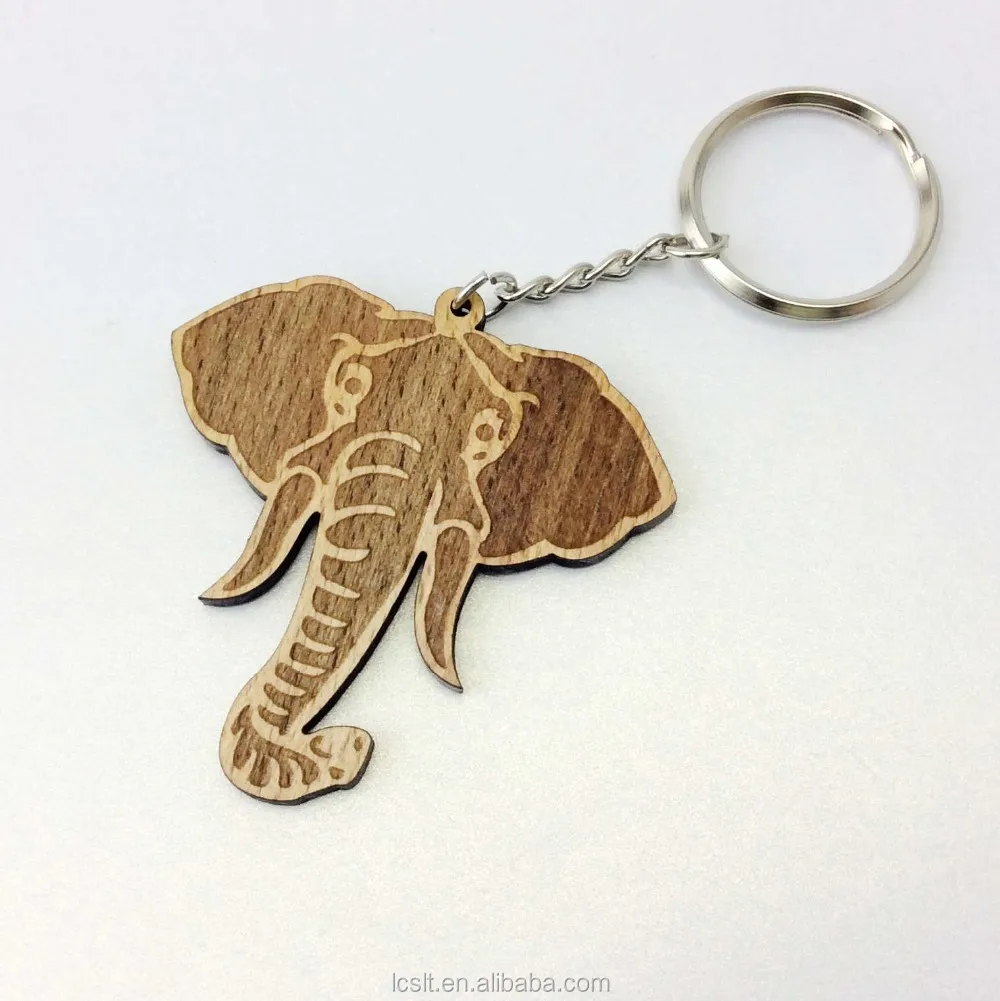 Cheap Custom Laser Engraved Wood Elephant Keychain