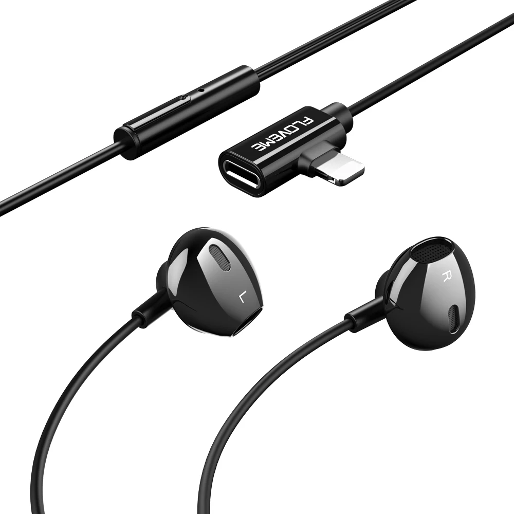 Dropshipping 2 in 1 Charging Listening Music Earphone FLOVEME Wired Earphone for iPhone