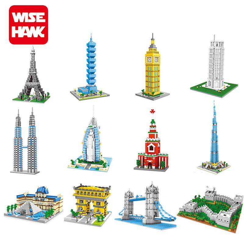 Wisehawk micro plastic block 3d famous building architecture Burj Al Arab hotel toy game