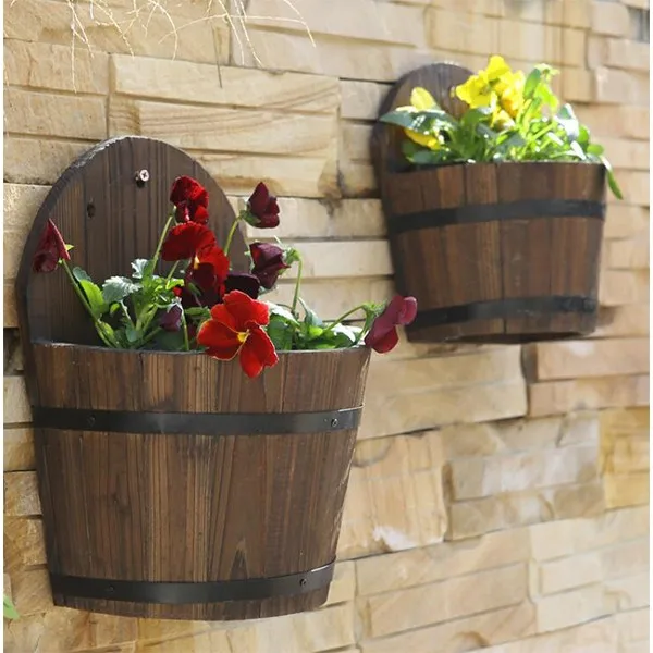 Wood Wall mounted Flower Pots Wooden Half Barrel flower pot
