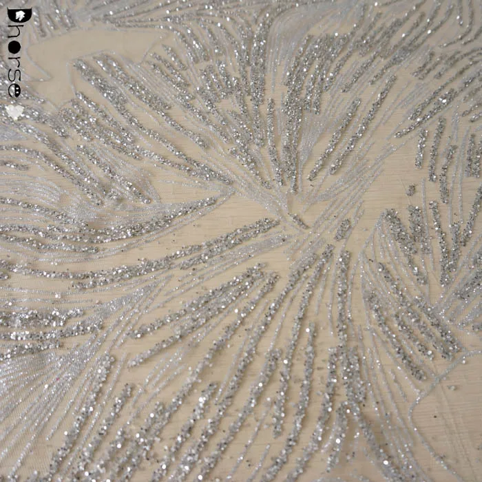 Wholesale sparkling silver sequined tulle lace glitter fabric for curtains