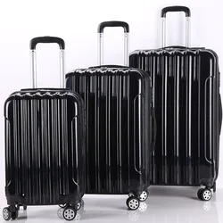 black 3pcs set tsa lock plastic hardside trolley case ABS PC trolley travel luggage sets
