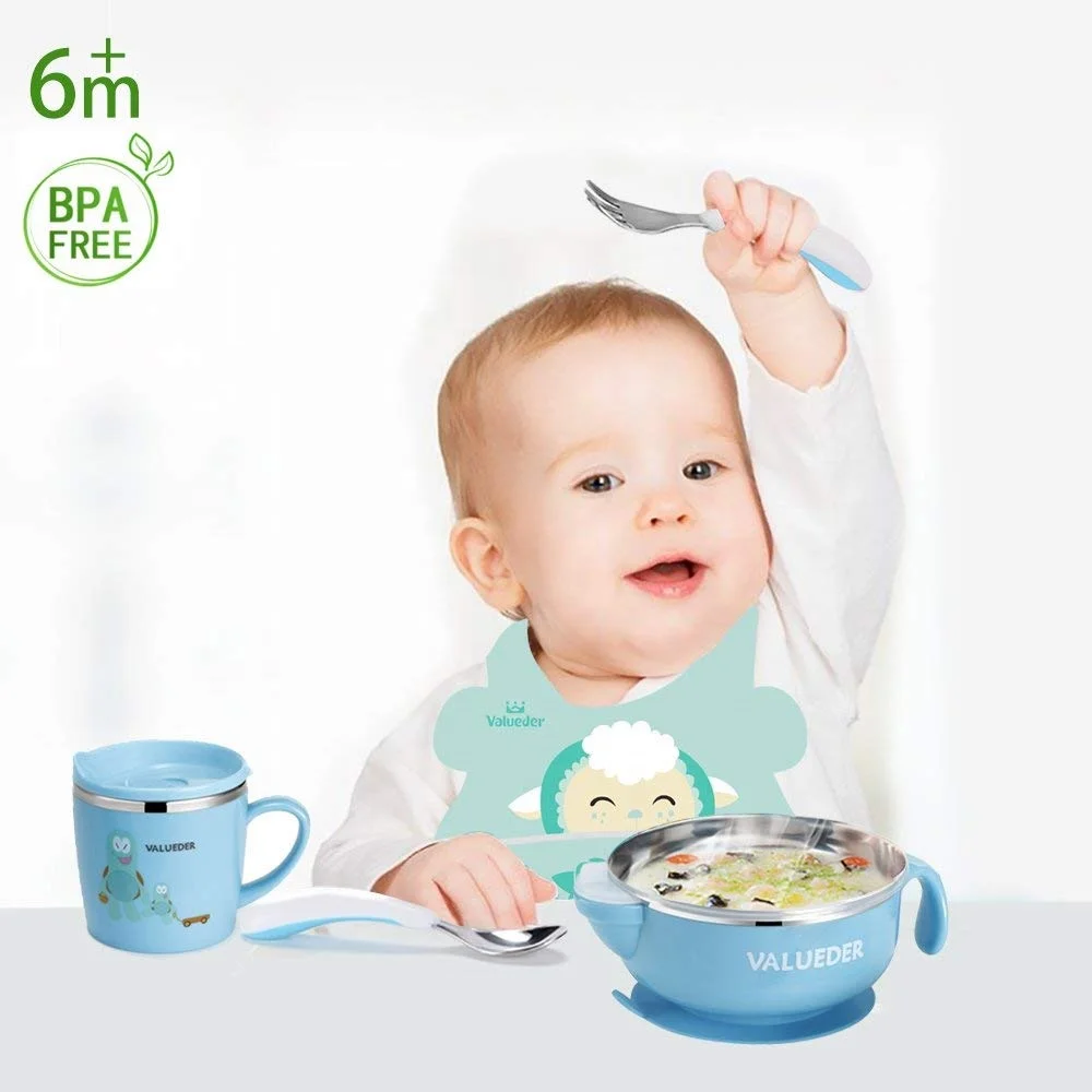 Eco-friendly BPA free stainless steel food feeding suction baby bowl