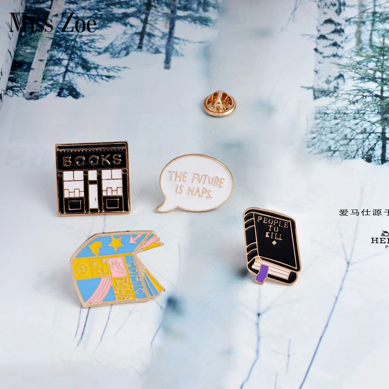 Custom collection book library metal enamel pins lapel pin badges brooches for men women