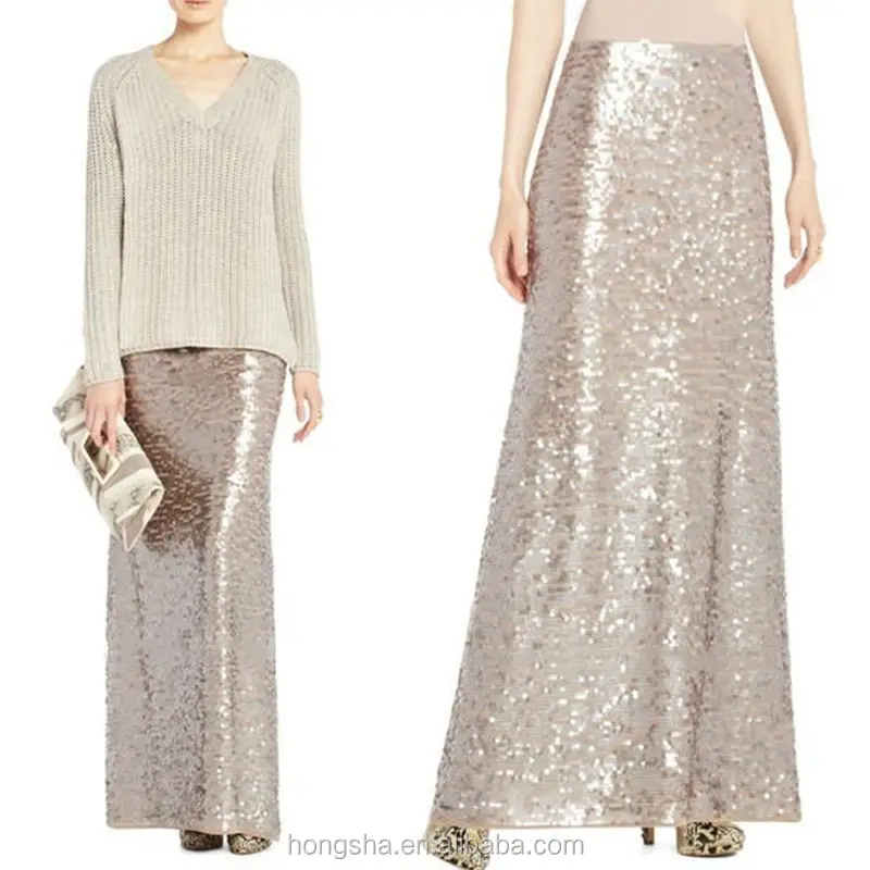 Latest Model Fashion Long skirt sequined maxi skirt for women HSK6005