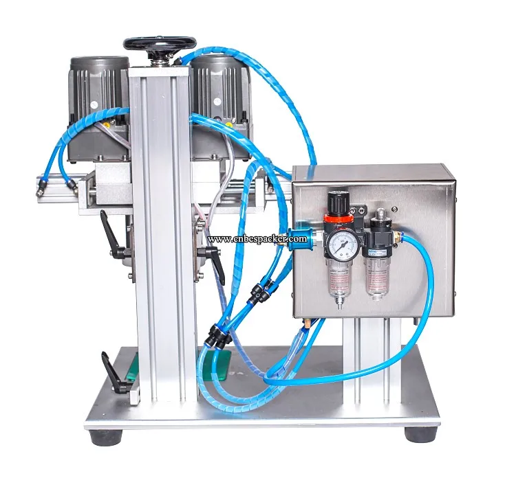 Semi-automatic pressure nozzel cap spout screw capping PET bottle machine