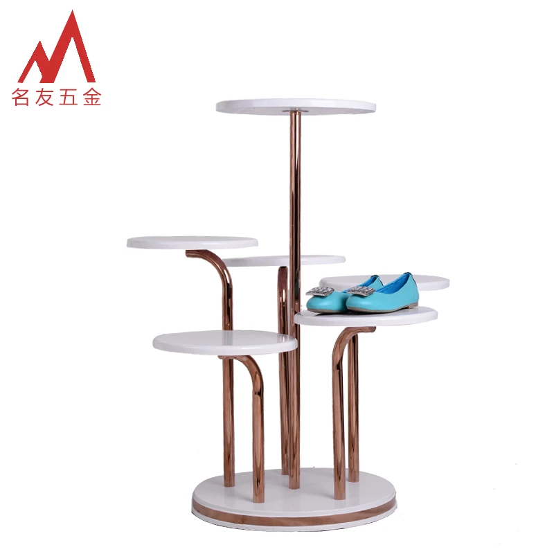 New design universal portable round wood grain 6 tiers display table in supermarket