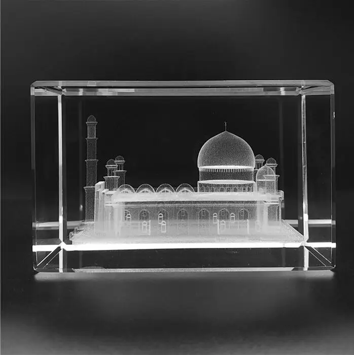 India Reigional Feature Taj Mahal Design 3D Laser Engraving Crystals Block For Souvenir Gifts