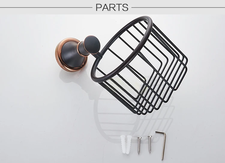 Royal Bathroom Wall Mounted Brass Antique Black Toilet Paper Towel Holder with Basket