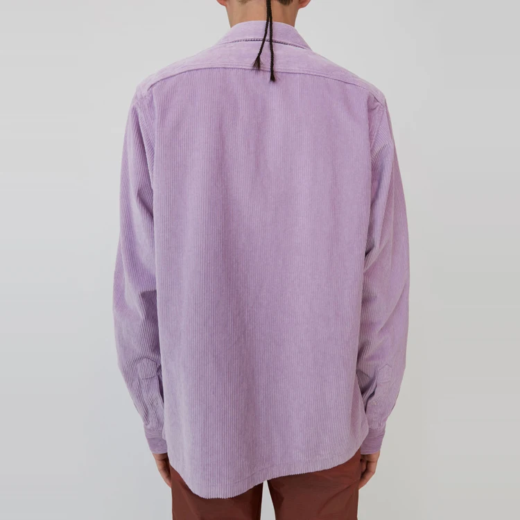 Solid Fashion Purple Plain Button Corduroy Shirt for Men