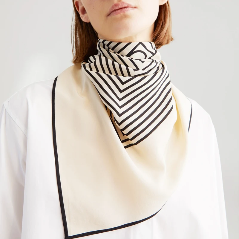 New style 90*90 square stripe printed luxury 100% silk scarf