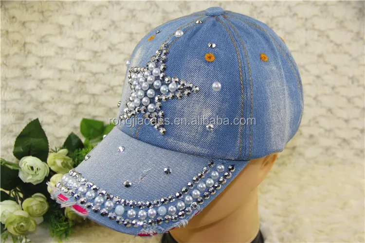 0918030 Women denim Sequins baseball cap Rhinestone bones hats and caps lady spring hat