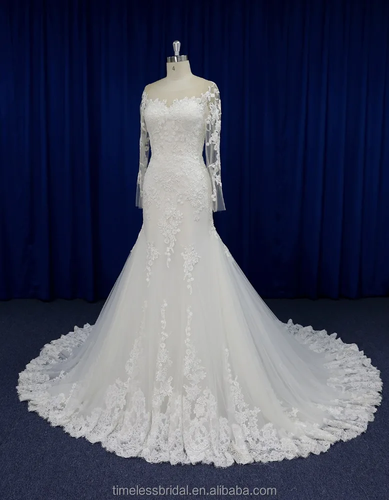 
Nude sheer lace top mermaid guipure lace weddding dress real photo 