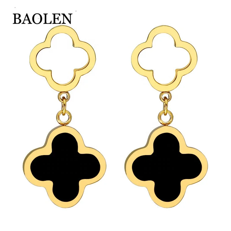 Hot selling Classic Design Rose Gold Stainless Steel Stud Four-Leaf  Clover lovely stud  Earrings For Women