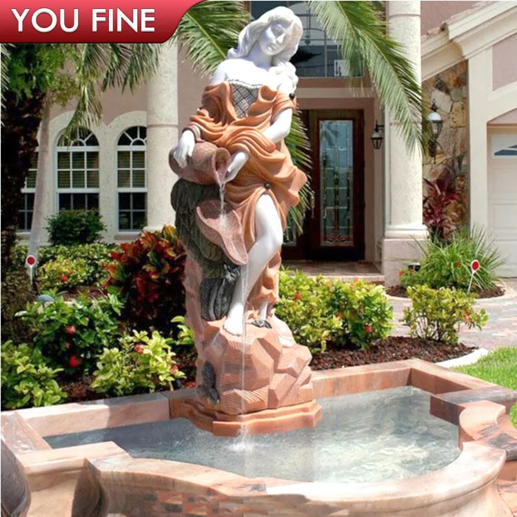 Outdoor Garden Marble Lady Sculpture Stone Waterfall Woman Statue Wall Water Fountain