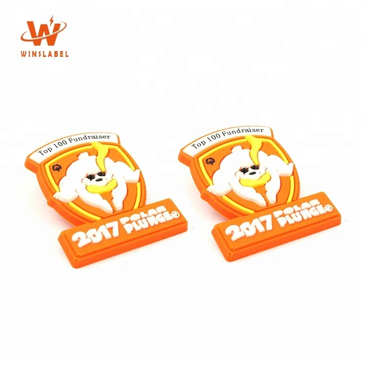 Shield Shape Custom Brand Raised Logo Soft Silicone Rubber Plastic PVC Pin Badges for Child Clothes
