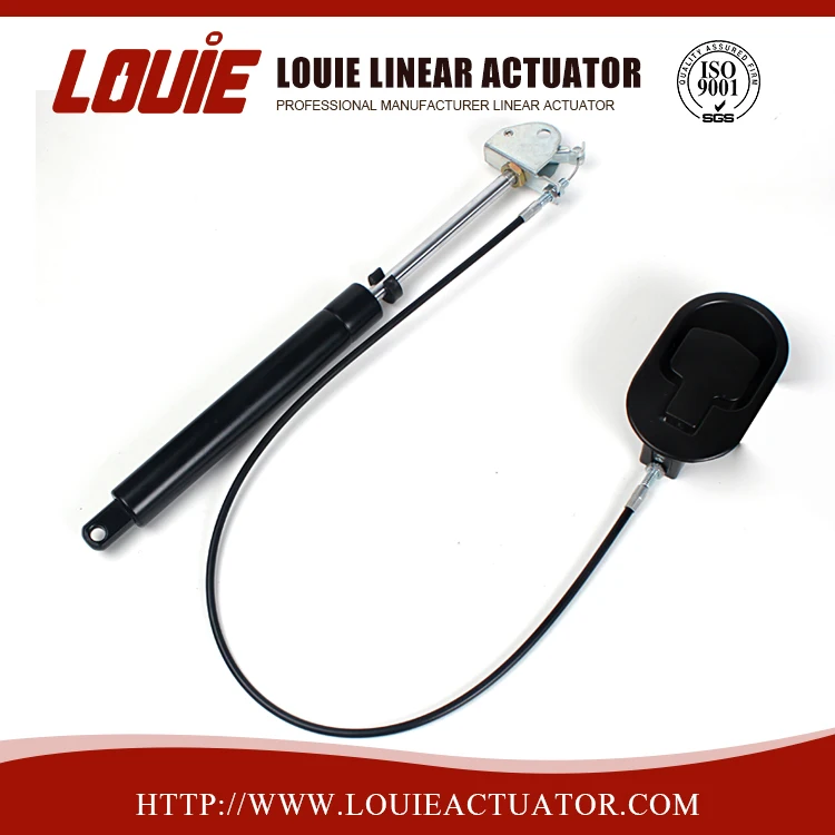 Lockable gas spring with cable and button
