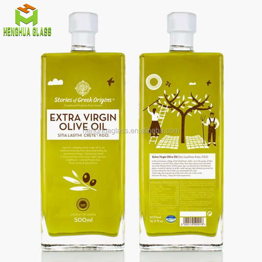 wholesale empty 500ml 50cl flat shape glass cooking oil bottle for olive oil glass bottles with cork