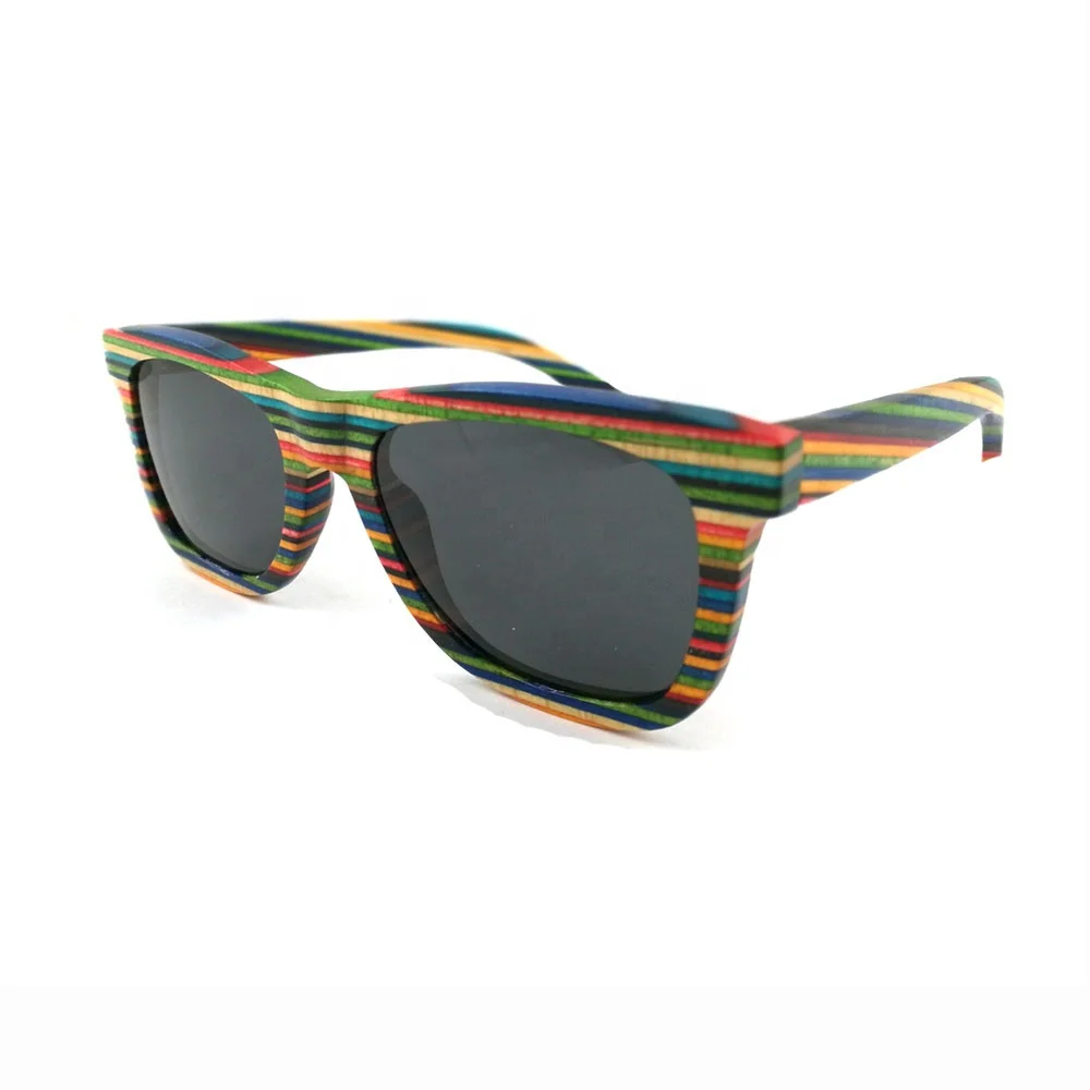 Fancy polarized mirror lens colorful bamboo wooden sunglasses
