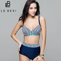 XL 5XL Plus Size High Waist Bikini Sexy Women Swimsuit With Anchor Striped Printed Underwire Bathing