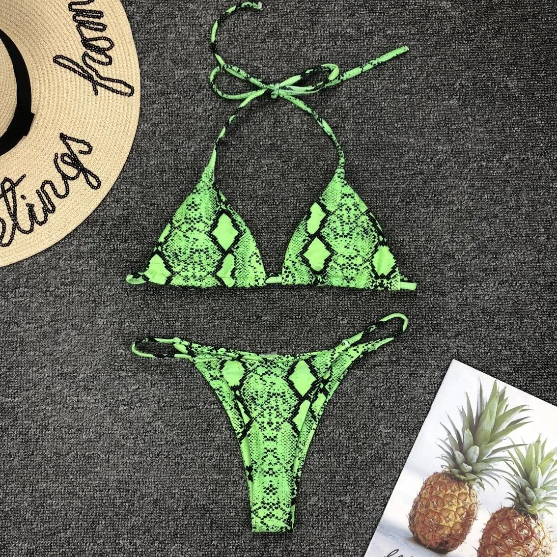 Wefans Wholesale Sexy Sling Snake Print Bikini Sets Two Pieces Push Up Ladies swimwear ladies sexy night suit