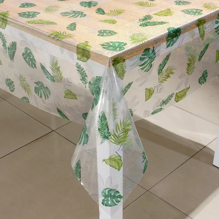 plastic transparent printed with flakes table cover roll tablecloth