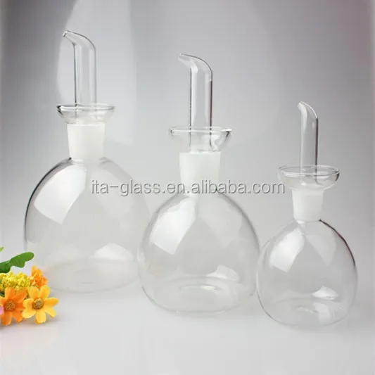 china wholesale super transparent hand made blown decorative glass vinegar condiment bottle for olive oil kitchen use